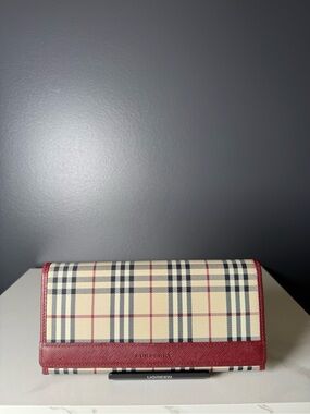 Classic Plaid Wallet with Red Trim - Burberry Style